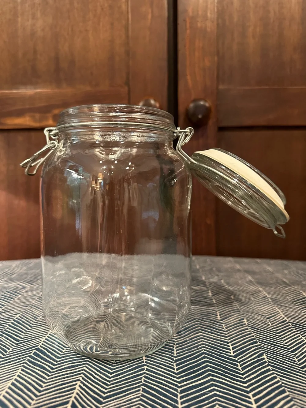 Large, Vintage glass jar • metal clasp with rubber, air tight seal
